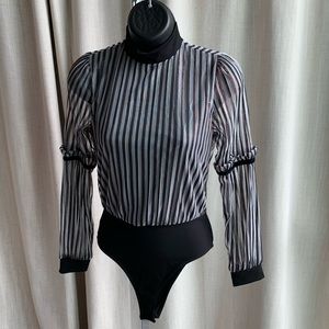 FASHION NOVA striped sparkle long-sleeve bodysuit